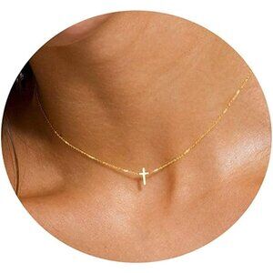 ⚡18K Gold Plated CZ Diamond Cross Necklace for Women Stainless Steel Faith